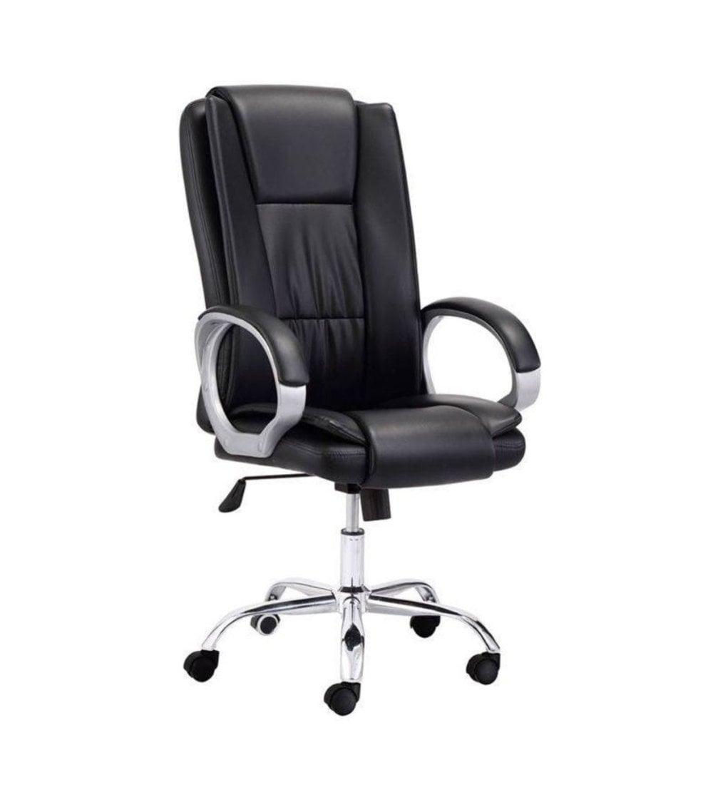 Sillón de Oficina Atlas de Piel en Color Negro, 64x68x114/122