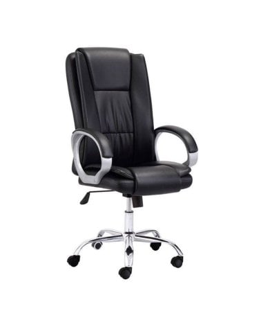 Sillón de Oficina Atlas de Piel en Color Negro, 64x68x114/122