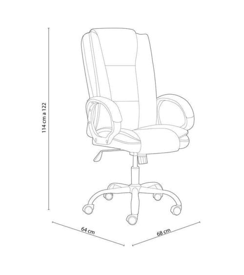 Sillón de Oficina Atlas de Piel en Color Negro, 64x68x114/122
