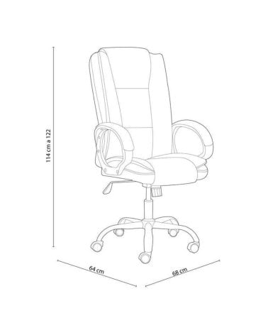 Sillón de Oficina Atlas de Piel en Color Negro, 64x68x114/122