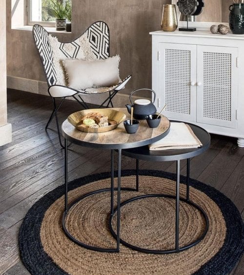 Alfombra Circular de Yute Natural con Borde Decorativo