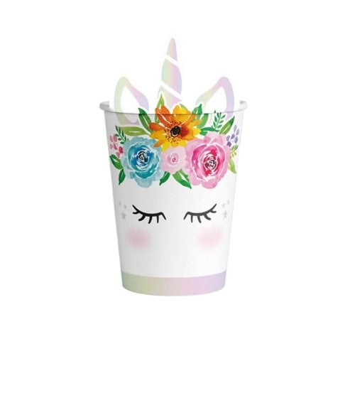 Set de 6 Vasos Desechables de 270 ml con Decoración de Unicornio