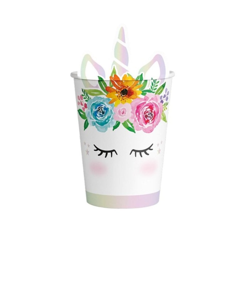 Set de 6 Vasos Desechables de 270 ml con Decoración de Unicornio