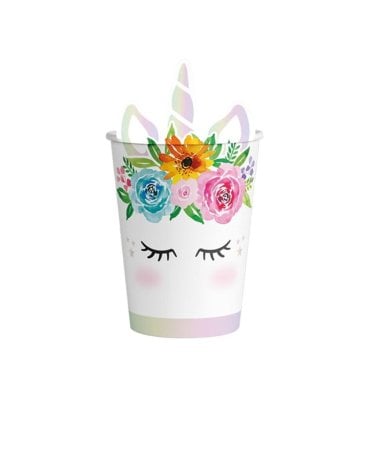 Set de 6 Vasos Desechables de 270 ml con Decoración de Unicornio
