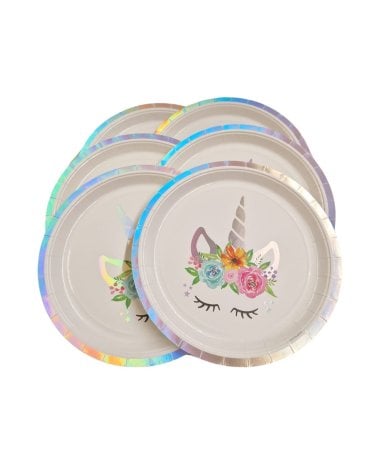 Set de 6 Platos con Estampado de Unicornio de 23 cm para Fiestas