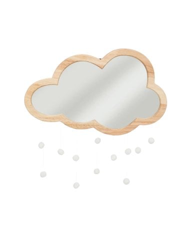 Espejo Infantil de Madera 40x36cm con Diseño de Nube y Pompones