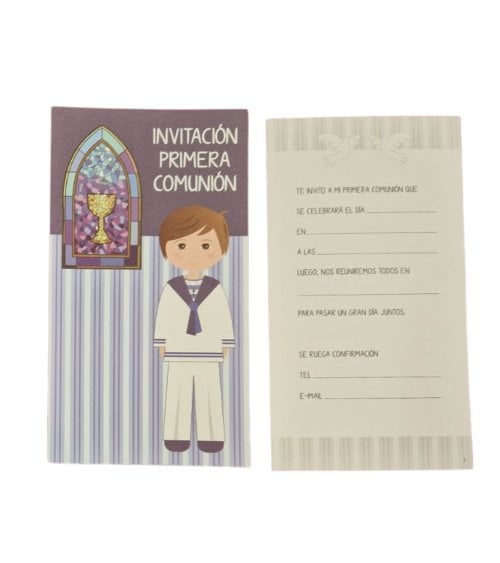 Set de 12 Invitaciones de Mi Primera Comunióncon con Sobre