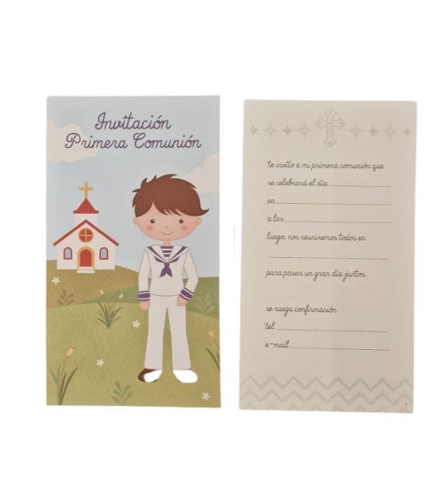 Set de 12 Invitaciones de Mi Primera Comunióncon con Sobre