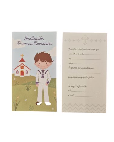 Set de 12 Invitaciones de Mi Primera Comunióncon con Sobre