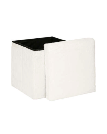 Puf Plegable Ezzio de Pelo Sintético Blanco 38cm