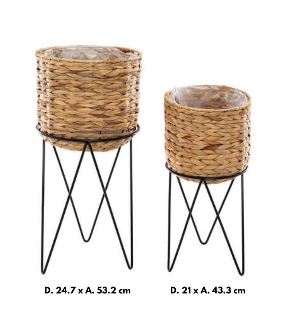 Maceta de Fibra de Jacinto con Pies de Metal