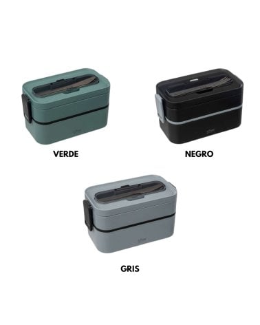 Fiambrera con 2 compartimentos y cubiertos - Varios Modelos
