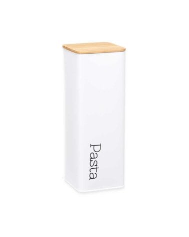 Bote Blanco de Metal para Espagueti con Tapa de Bambú