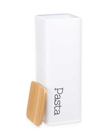 Bote Blanco de Metal para Espagueti con Tapa de Bambú