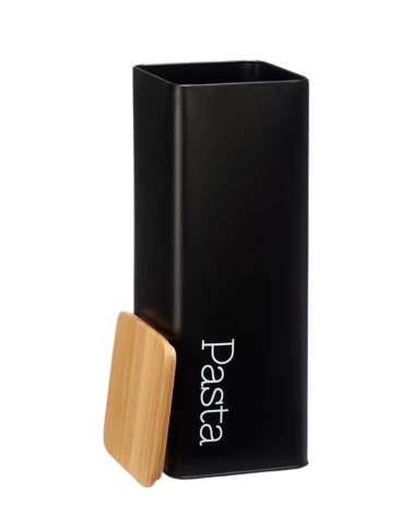 Bote Negro de Metal para Espagueti con Tapa de Bambú