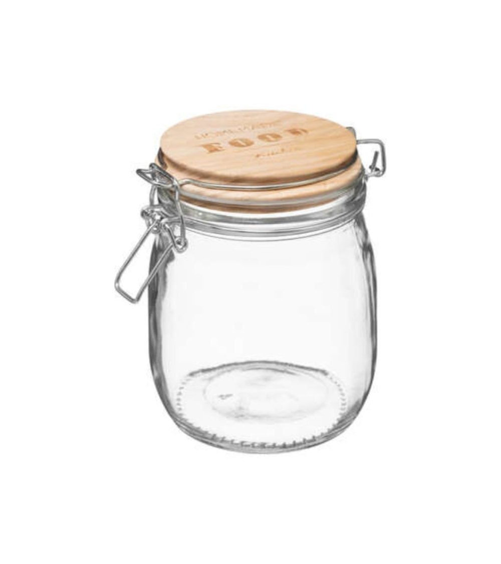 Tarro de Cristal Con Tapa de Madera Wording de 0,75 L