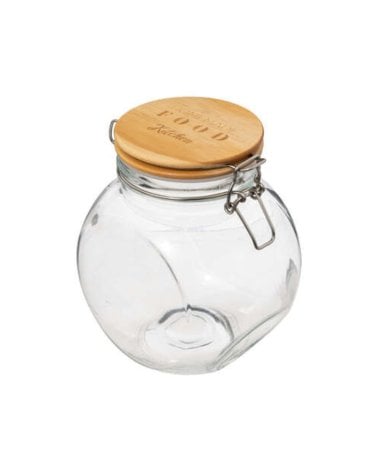 Tarro de Cristal Inclinado con Tapa Madera de 1,5 L