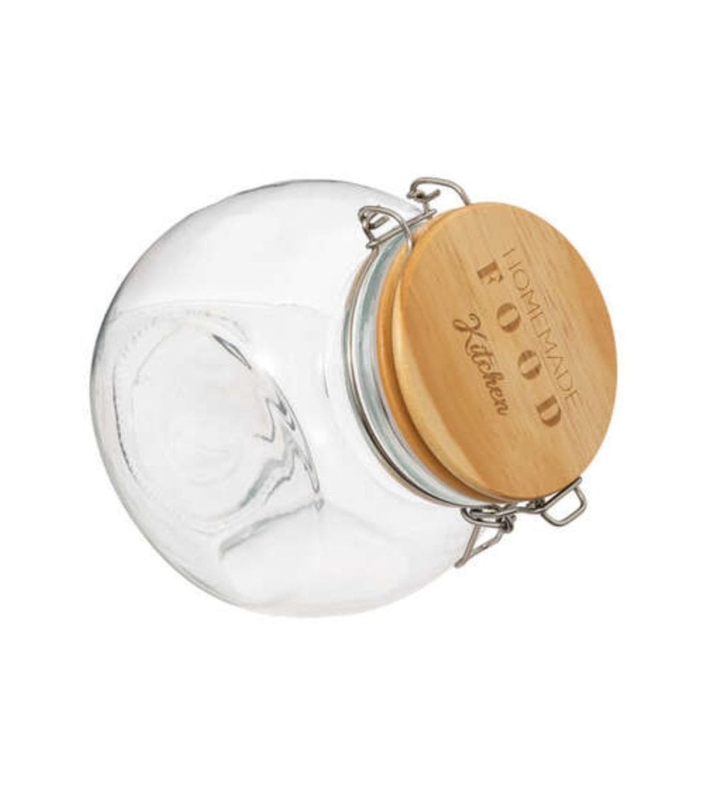 Tarro de Cristal Inclinado con Tapa Madera de 1,5 L