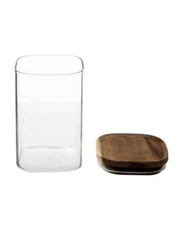 Tarro Cuadrado Hermet con Tapa de Madera de 1 L
