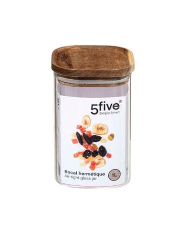 Tarro Cuadrado Hermet con Tapa de Madera de 1 L