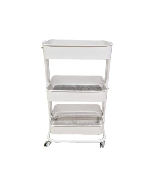 Carrito Auxiliar Blanco de Metal para Múltiples Usos