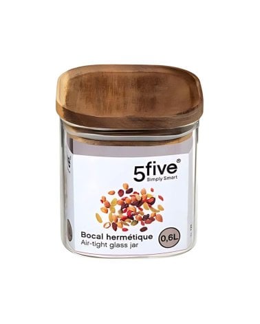 Tarro Cuadrado Hermet con Tapa de Madera de 0,6 L