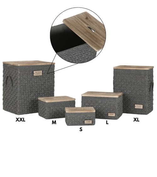 Cesta con Tapa de Fibra Trenzada y Madera