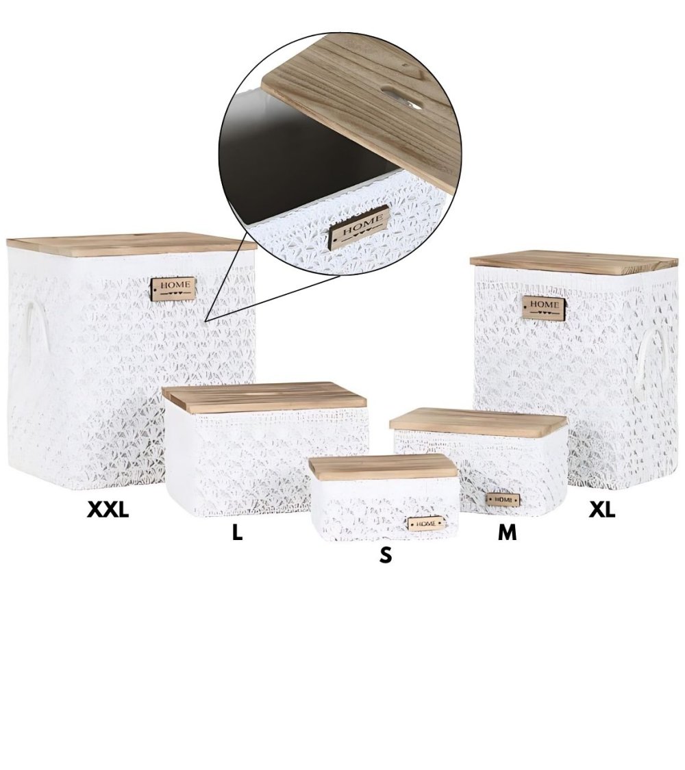 Cesta con Tapa de Fibra Trenzada y Madera