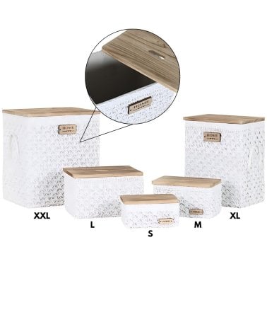 Cesta con Tapa de Fibra Trenzada y Madera