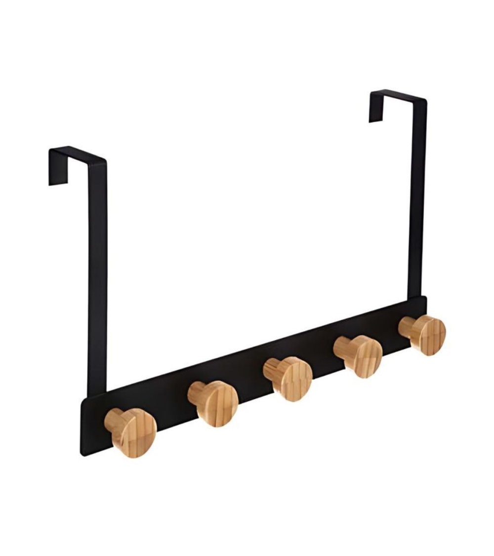 Percha de Metal y Bambú de 5 Cabezas para Colgar en Puerta Percha de Metal y Bambú de 5 Cabezas para Colgar en Puerta