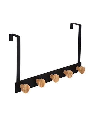 Percha de Metal y Bambú de 5 Cabezas para Colgar en Puerta