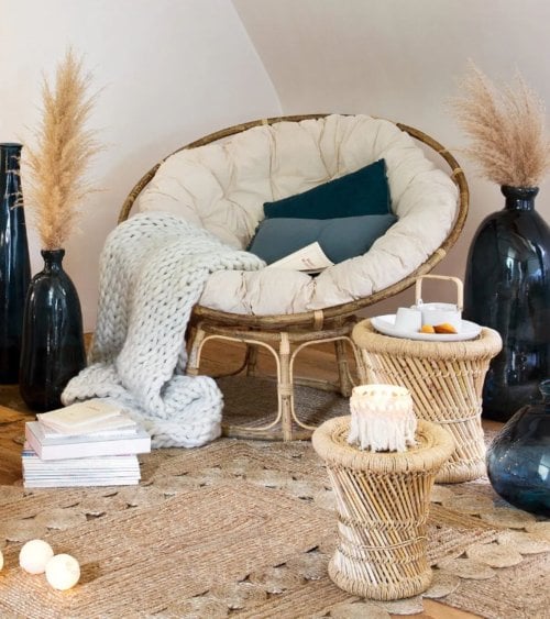 Sillón Papasan de Ratán con Cojín Acolchado