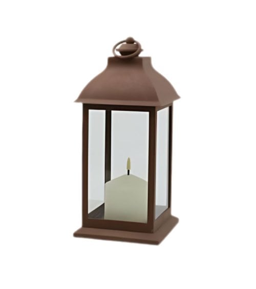 Farol con Vela LED Marrón