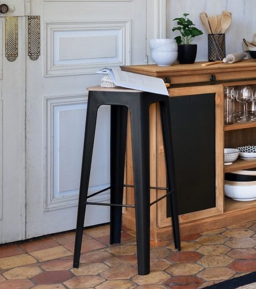 Taburete Alto sin Respaldo de Metal y Madera Loga