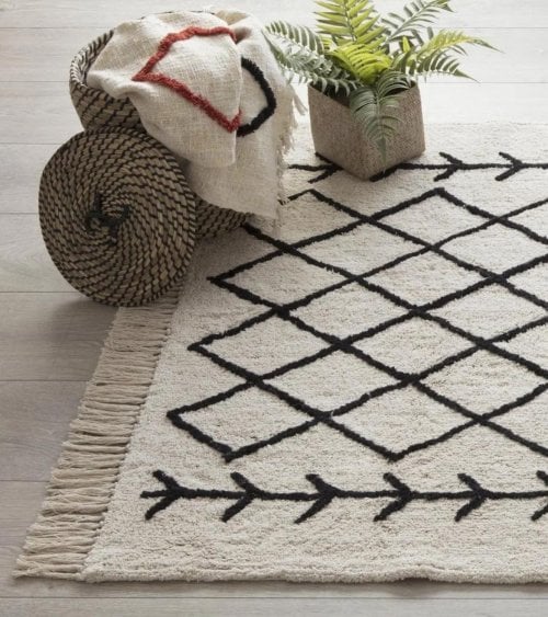 Alfombra Eddy Boho con Tejido Blanco y Negro