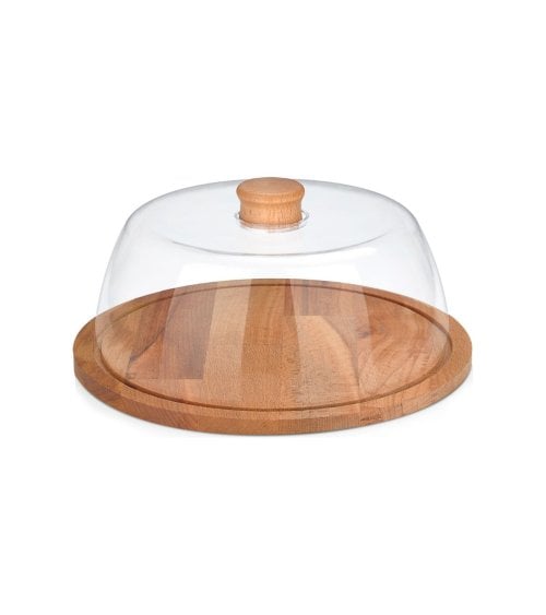 Quesera Transparente con Base de Madera