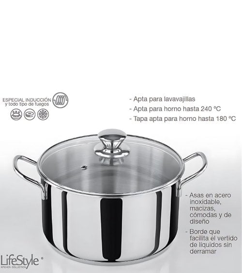 Olla Inox 18/10 Con Tapa de Cristal Chef