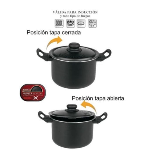 Olla de Aluminio con Tapa Escurridora para Pasta Luxe
