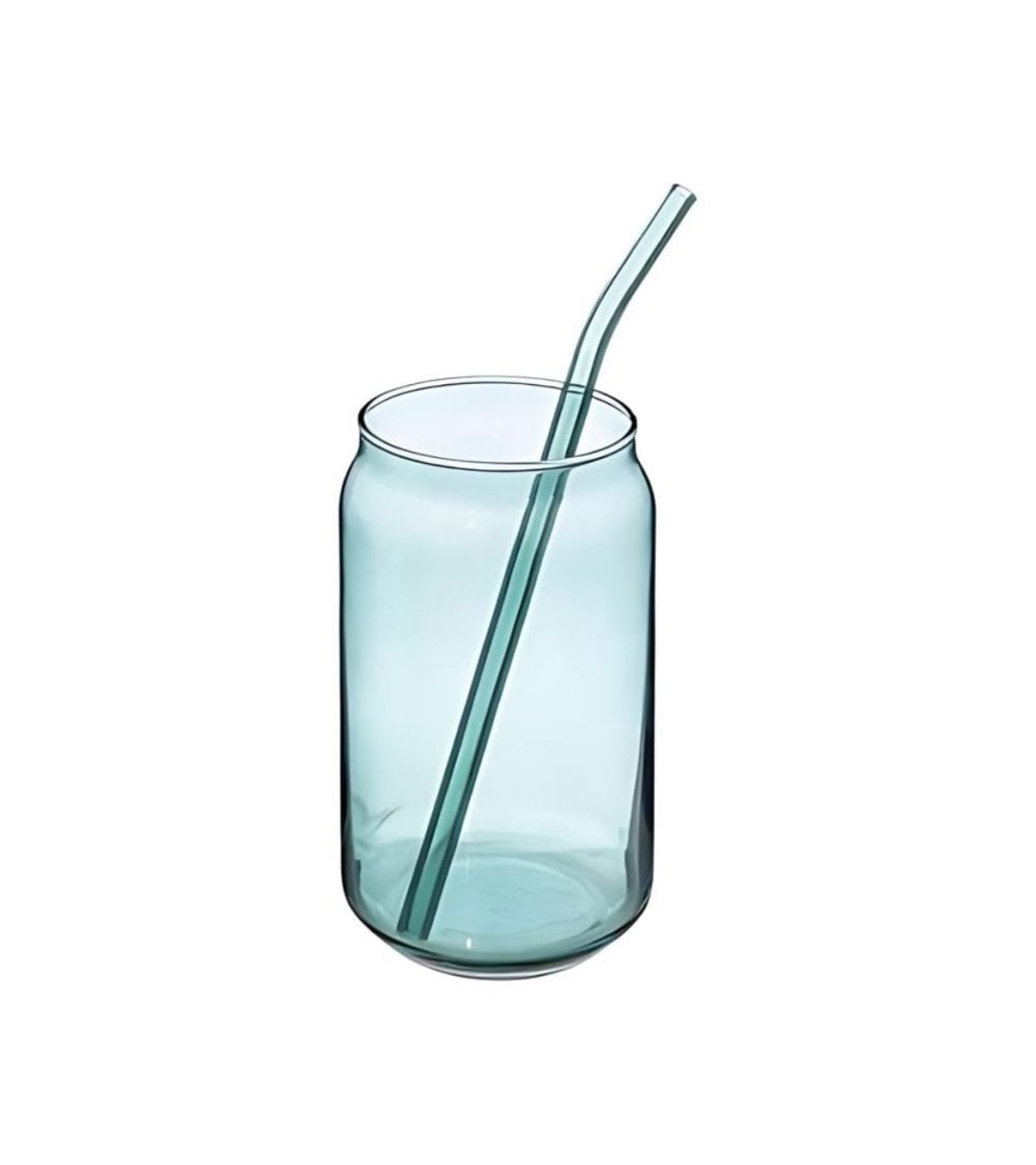 Vaso con Pajita de Cristal