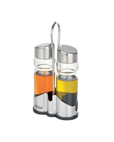 Set de Aceitera y Vinagrera de Cristal y Acero Inox