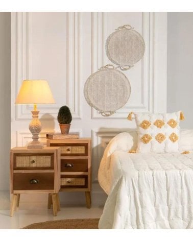 Mesita de Noche de Madera y Ratán Natural Sasha