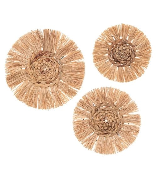 Set de 3 Flores de Rafia Tejidas para Pared