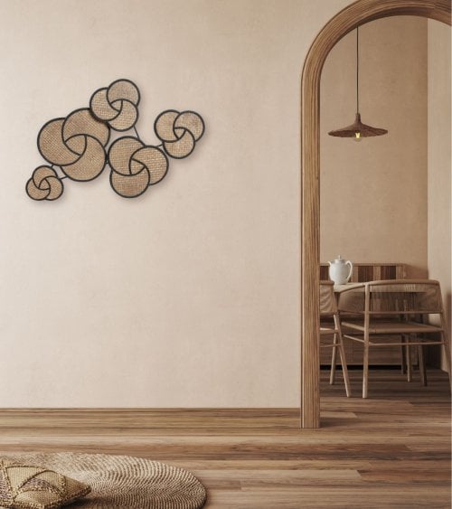 Decoración de Pared de Ratán y Metal Negro