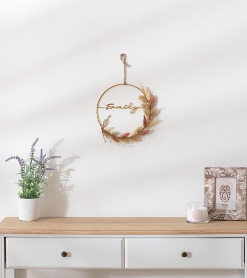 Decoración Colgante con Mensaje de Metal y Flor Seca