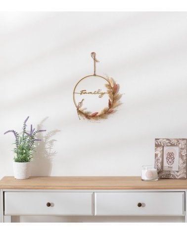 Decoración Colgante con Mensaje de Metal y Flor Seca