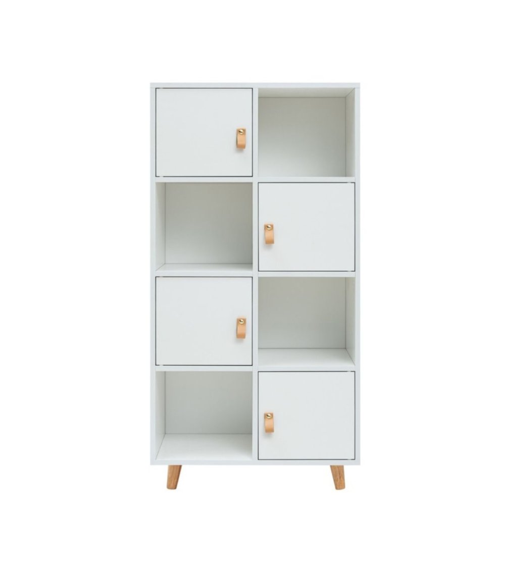 Estantería con 4 Puertas y 4 cubos de Madera en Color Blanco Anzio Estantería con 4 Puertas y 4 cubos de Madera en Color Blanco Anzio