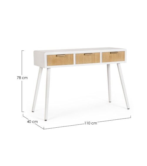 Consola de 3 Cajones de Madera en Color Blanco y Natural Charley