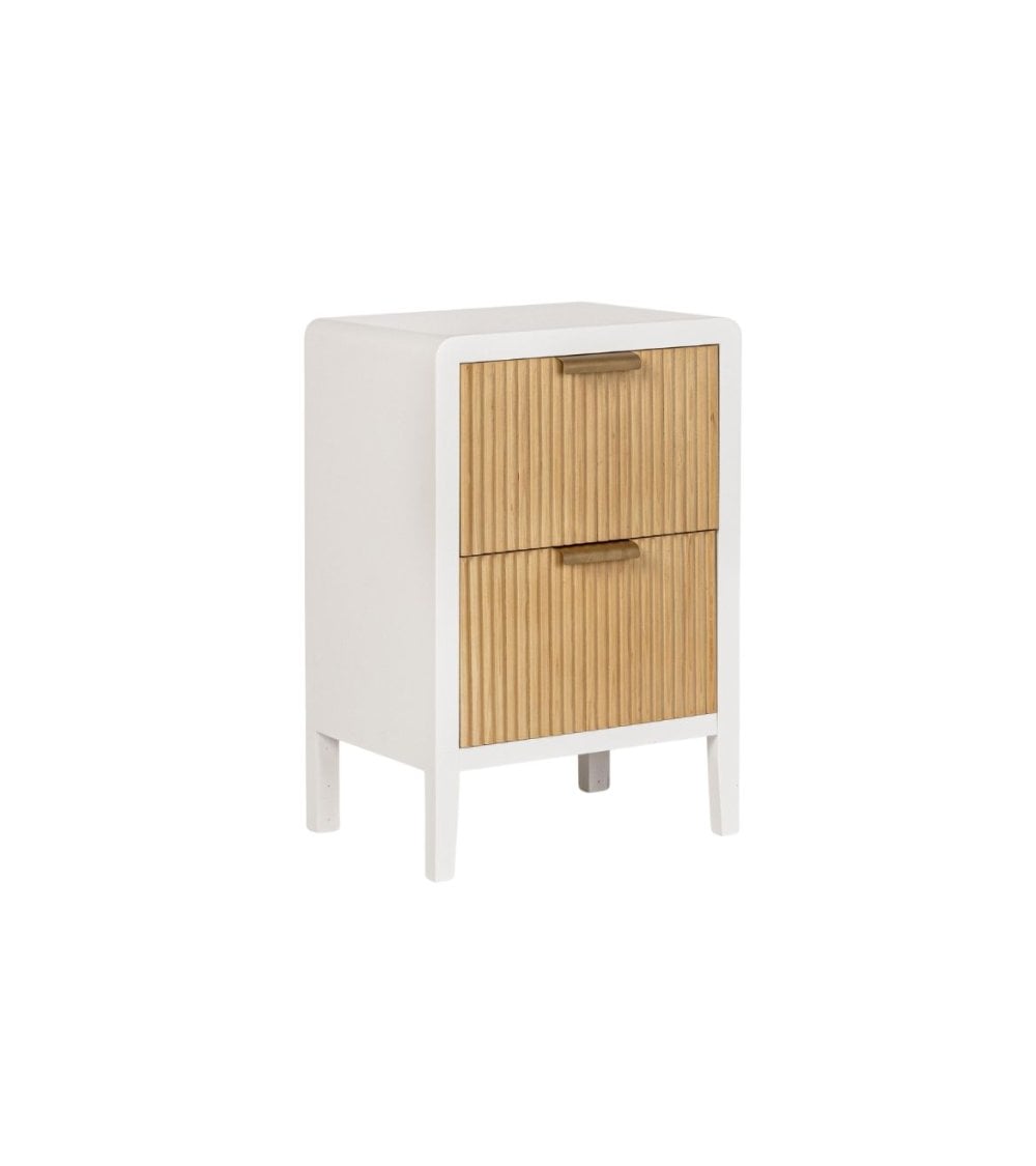 Mesita de Noche de 2 Cajones de Madera en Color Blanco y Natural Charley