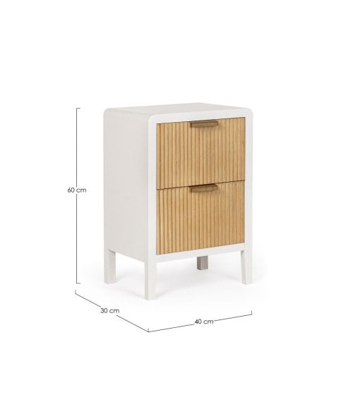 Mesita de Noche de 2 Cajones de Madera en Color Blanco y Natural Charley
