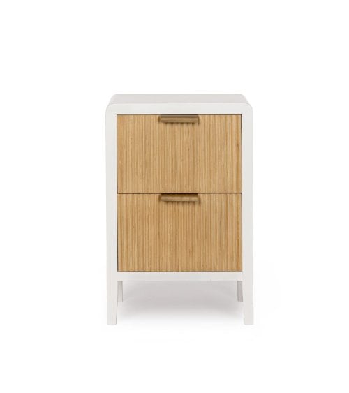 Mesita de Noche de 2 Cajones de Madera en Color Blanco y Natural Charley